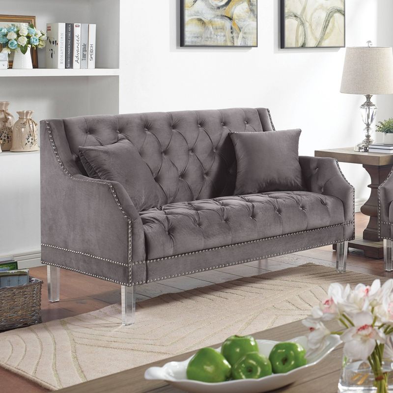 Pernice Button Tufted Chenille Loveseat Gray - HOMES: Inside + Out, 3 of 7