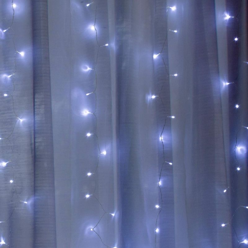 Productworks 16978 Cool White 300 Led Lights With 2 Sheer Curtain Panels, 1 of 5