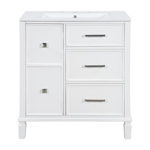 Vynxaria 30" Bathroom Vanities White Vanity Unit with Flip-Out Drawer & 4-Drawer Storage - 1 of 4