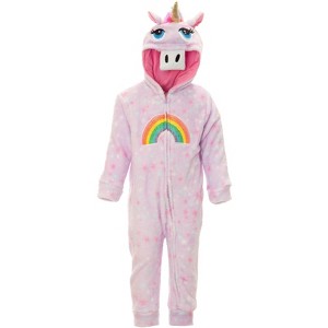 Funstuff Animals Unicorn Baby Girls Fleece Zip Up Cosplay Fur Costume Coverall 3D nose Woobie Tail Newborn to Infant  - 1 of 4