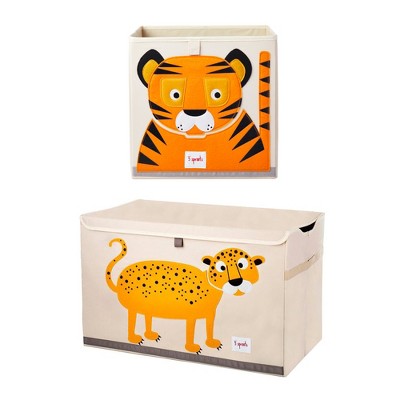 3 Sprouts Foldable Storage Cube Bin Box Soft Toy Bin, Friendly Tiger & Collapsible Toy Chest Bin for Playroom, Nursery, Laundry, Leopard