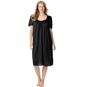 Only Necessities Women's Plus Size Short Silky Lace-Trim Gown - 1 of 4