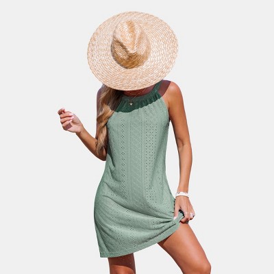 Women's Eyelet Halter Beach Cover-Up Dress - Cupshe