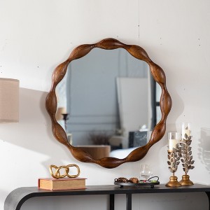 GDFStudio Ursa Farmhouse Wooden Round Waved Decorative Wall Mirror - 1 of 4