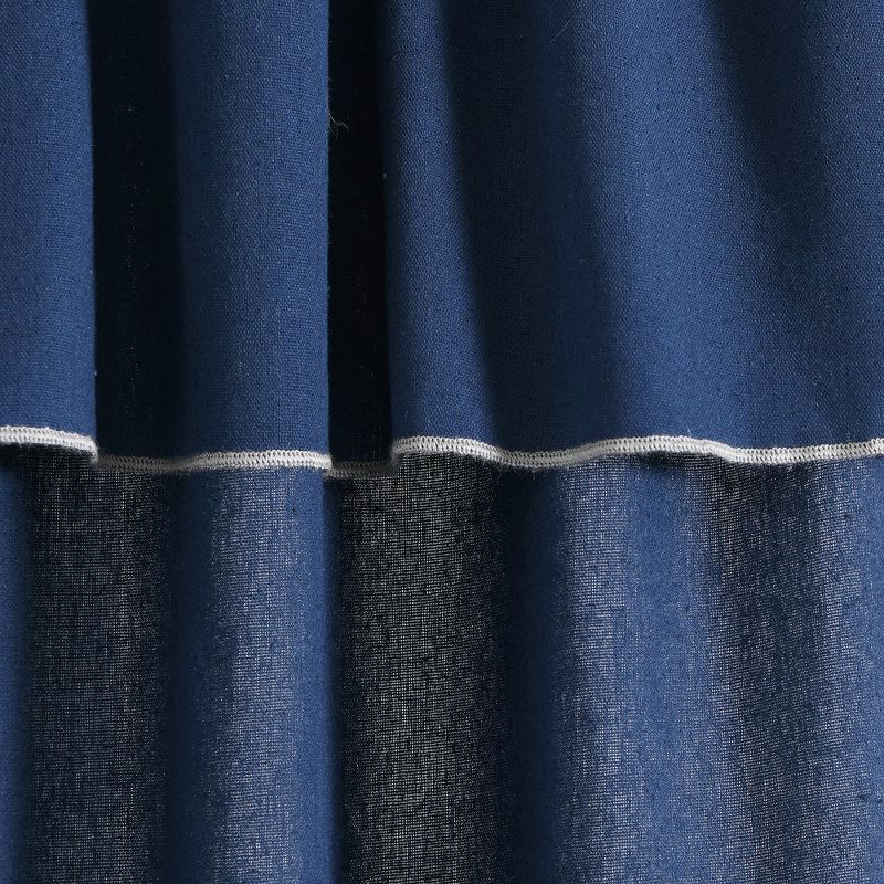 Modern Faux Linen Embroidered Edge With Attached Valance Window Curtain Panels Navy 52X84 Set, 4 of 7