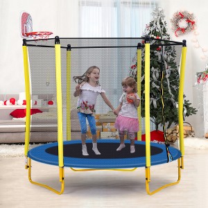 BestParts 5.5FT Kids Trampoline with Enclosure Net & Basketball Hoop, Indoor & Outdoor Mini Trampoline for Toddlers - 1 of 4