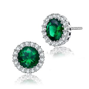 Guili Sterling Silver Colored Cubic Zirconia Round Halo Stud Earrings, a Radiant and Classic Jewelry Piece for a Versatile and Elegant Appeal - 1 of 4