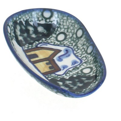 Blue Rose Polish Pottery Winter Forest Spoon Rest - Green