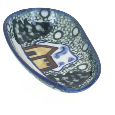 Blue Rose Polish Pottery Winter Forest Spoon Rest - Green