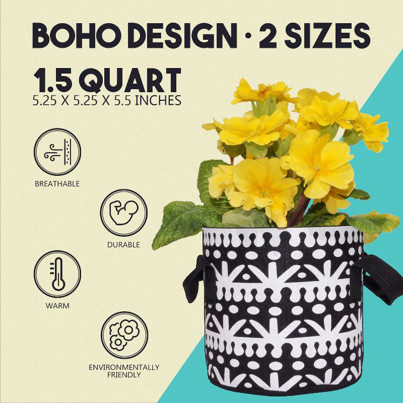 Darware Boho Black and White Grow Bags; 4pc Set Fabric Planter Pots in Geometric Design, 3 of 8