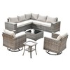 Marlton 9pc Wicker Outdoor Patio Furniture Set Conversation Sofa Sectional with Swivel Chairs and Cushions - 2 of 4