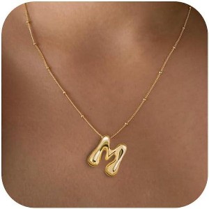 Bubble Initial Necklace 14K Gold Silver Plated Chunky Balloon Jewelry - 1 of 4