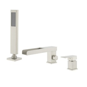 CASAINC Pressure Balanced Single-Handle Deck-Mount Waterfall Roman Tub Faucet with Hand Shower in. Brushed Gold - 1 of 1