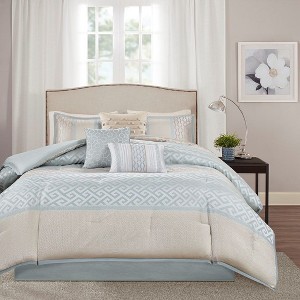 Sapphtopaz 7 Piece Bedding Comforter Sets Luxury Elegant Jacquard Geometric Woven Print and Stripes Designs Reversible Quilt Set - 1 of 4