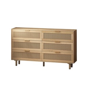 TIRAMISUBEST 51.18"6-Drawers Natural Rattan Storage Cabinet Rattan Drawer,for Bedroom,Living Room - 1 of 4