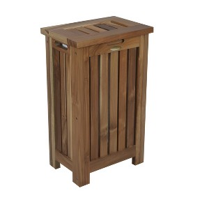 HomeRoots 24" Brown Solid Wood Laundry Hamper With Lid - 1 of 4