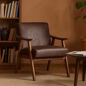 Homy Casa Mid-Century Faux Leather Accent Chair with Wood Frame – Modern Lounge Seating - 1 of 4