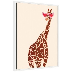 Kate & Laurel All Things Decor 18"x24" Sylvie Giraffe in Preppy Cute Heart Sunglasses Framed Canvas by Honey Island Studio White - 1 of 4