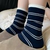 Anna-Kaci Women's Minimalist Stripe Crew Socks 3-Pack Ribbed and Patterned Design in Neutral Tones - 2 of 4