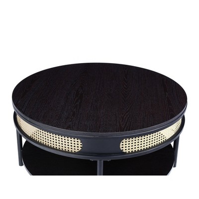 32" Colson Round Black Metal and Rattan Coffee Table