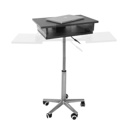 Adjustable Height Black Foldable Laptop Cart with Wood Panels