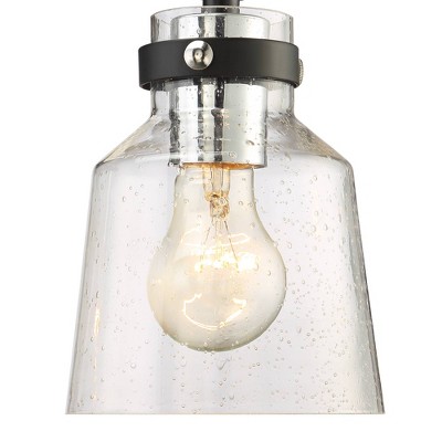 Black and Faux Wood 23" Industrial Wall Light with Clear Glass Shades