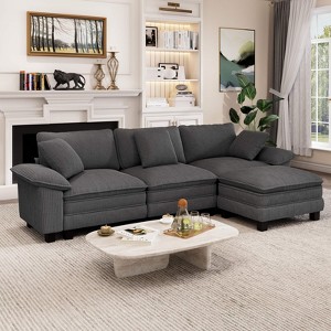 Captiva Designs 124-Inch Cloud Modular 4PC L-Shaped Sectional Sofa, Comfy Couch with Movable Ottoman and Plush Cushions, Corduroy & Chenille - 1 of 4