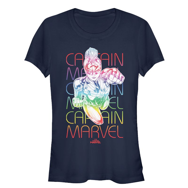 Juniors Womens Marvel Captain Marvel Rainbow Kree T-Shirt, 1 of 4