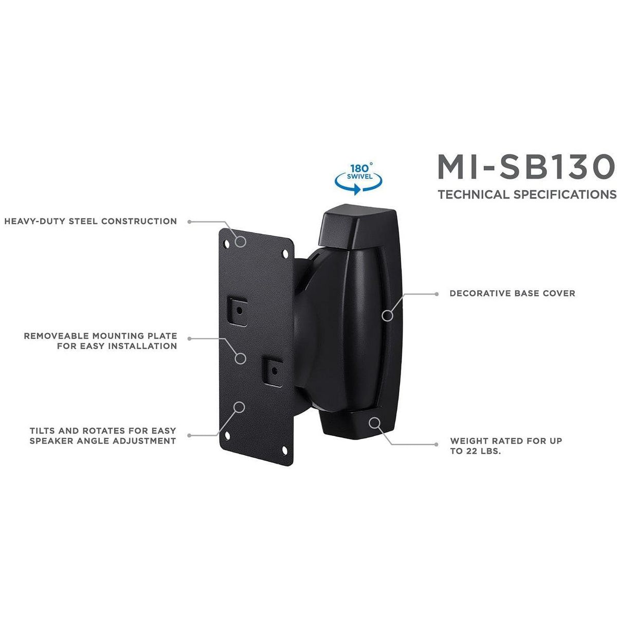 Mount-It! Heavy-Duty Speaker Wall Mount, Universal Adjustable Design for Bookshelf, Large or Small Speakers | 1 Pair | 22 Lbs. Capacity | Black - thumbnail 2