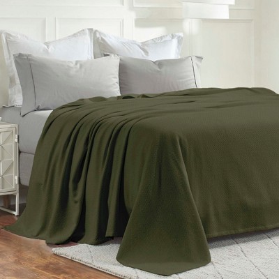 Forest Green Cotton Chevron Lightweight Woven Throw Blanket