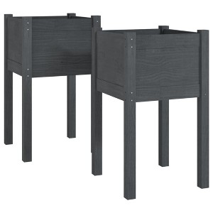vidaXL Solid Wood Pine Garden Planters, Set of 2, Weather-Resistant and Durable, Gray, 15.7"x15.7"x27.6", Lightweight, Easy to Assemble - 1 of 4