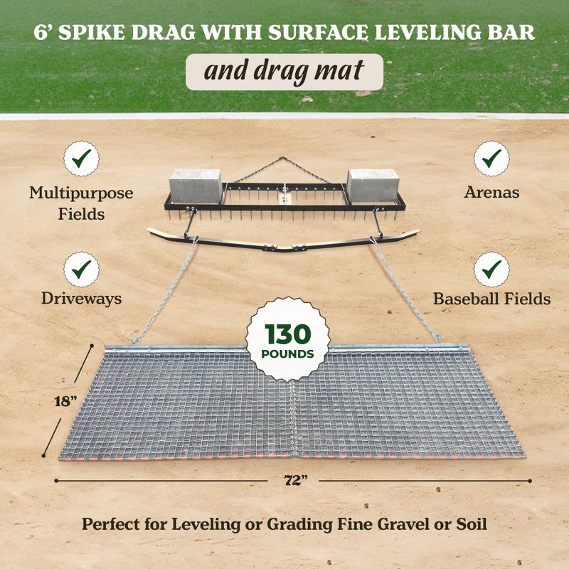 Yard Tuff 6' Spike Drag with Surface Leveling Bar and Drag Mat for ATV/UTVs, 3 of 7
