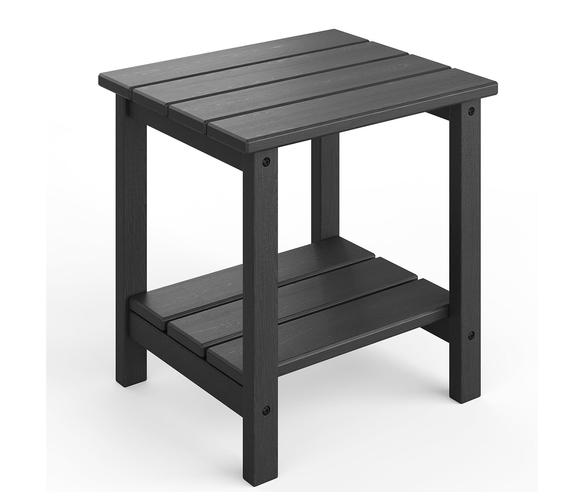 2-Tier Outdoor Side Table – 18" All-Weather HDPE Patio End Table for Pool Deck, Backyard & Indoor Use,, Black