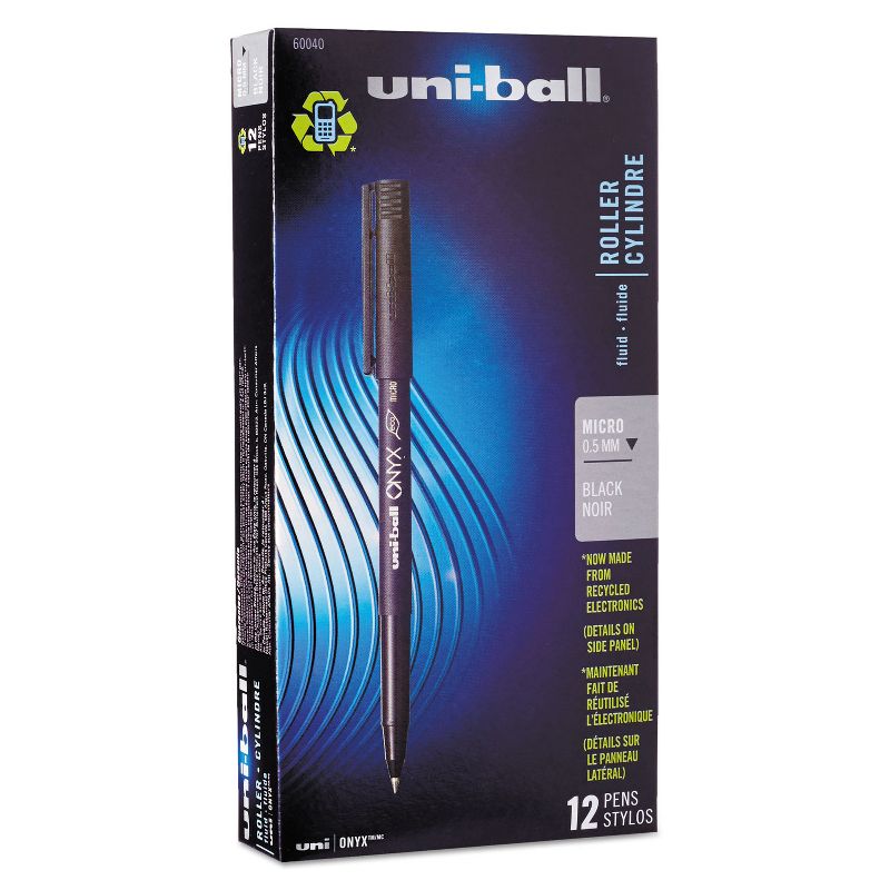 uni-ball Onyx Roller Ball Stick Dye-Based Pen Black Ink Micro Dozen 60040, 1 of 9