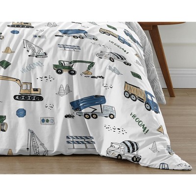 Sweet Jojo Designs Boy Full/Queen Comforter Bedding Set Construction Truck Green Blue and Grey 3pc. — фото 6