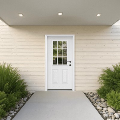 Wooakway 36"W×80"H 9-Lite 2-Panel Exterior Frosted Glass Prehung Front Entry Door Primed Interior Fiberglass Entrance Door