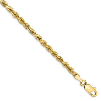 Black Bow Jewelry 3.25mm, 14k Yellow Gold, D/C Solid Rope Chain Anklet or Bracelet