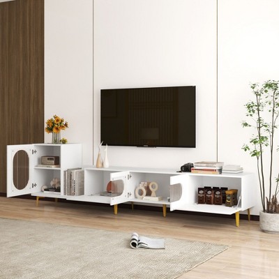 NicBex TV Stand for 80 Inch TV with Extendable and Retractable Design,TV Entertanment Center with 4 Cabinets,TV Console Table for Living Room