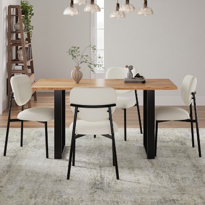 5 Piece Dining Set with 4 Upholstered Dining Chairs with Metal Legs, Dining Table with Solid Wood Top and Metal Base, Beige+Black, Natural-ModernLuxe