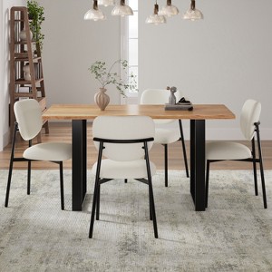 5 Piece Dining Set with 4 Upholstered Dining Chairs with Metal Legs, Dining Table with Solid Wood Top and Metal Base, Beige+Black, Natural-ModernLuxe - 1 of 4