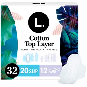 L. Organic Cotton Top Layer Ultra Thin Pads - Super/Extra Long Overnight Absorbency - 32ct - 1 of 4