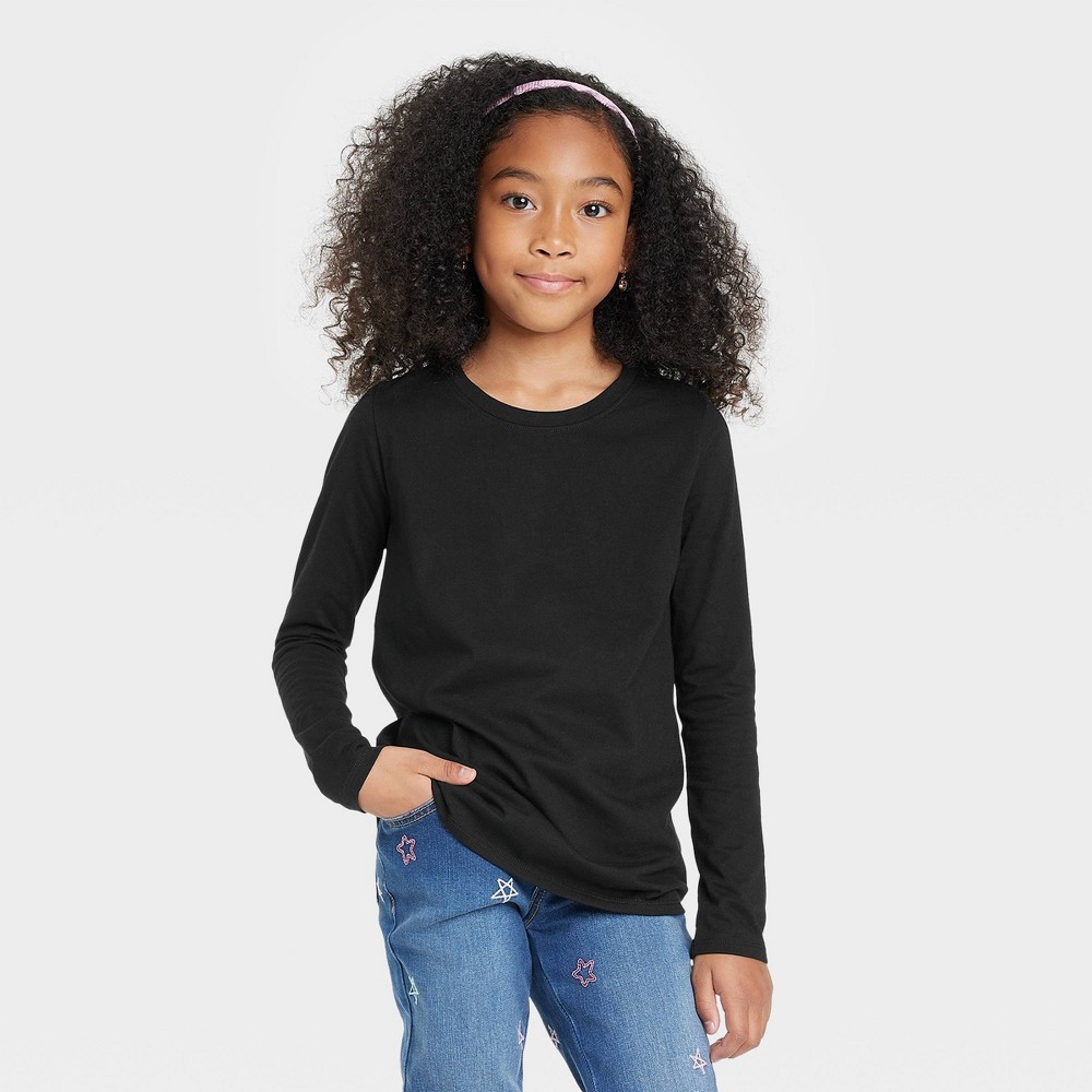 Girls' Long Sleeve T-Shirt - Cat & Jack Black XXL Plus