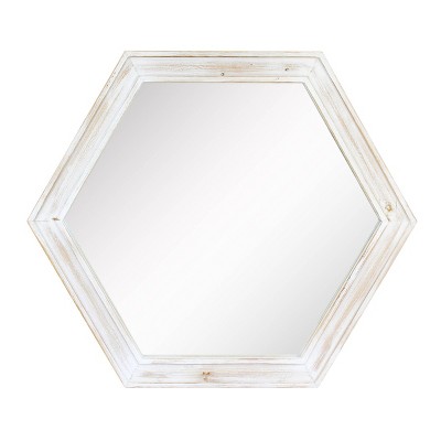 Wooden Hexagon Decorative Wall Mirror White - Stonebriar Collection