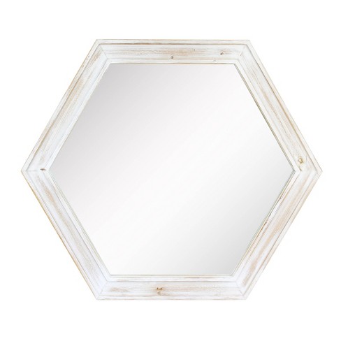 Stonebriar Decorative 24 Hexagon Wall Mirror with Black Painted Wood Frame and Attached Hanging Bracket 24 x 21