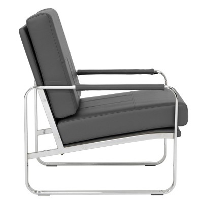 Smoke Gray Leather and Chrome Accent Chair