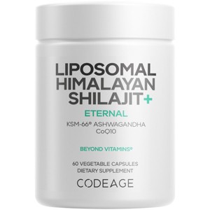 Codeage Liposomal Himalayan Shilajit+ Supplement - 500 mg Shilajit, KSM-66 Ashwagandha, CoQ10, Fulvic Ionic Minerals, Calcium, Magnesium, 60 Capsules - 1 of 4