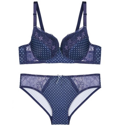 Agnes Orinda Women's Plus Size Lace Polka Dots 2-Piece Lingerie Set