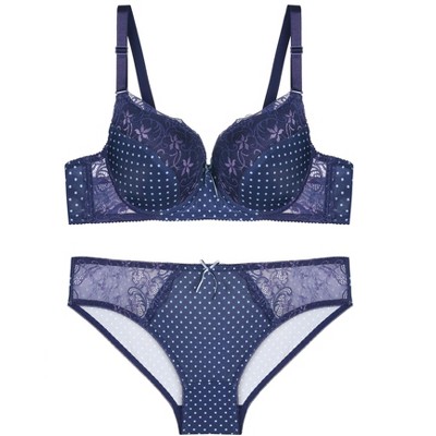 Agnes Orinda Women's Plus Size Lace Polka Dots 2-piece Lingerie Set Dark Blue  40d : Target