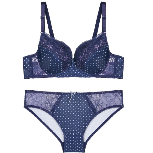 Agnes Orinda Women's Plus Size Lace Polka Dots 2-Piece Lingerie Set Dark  Blue 40D