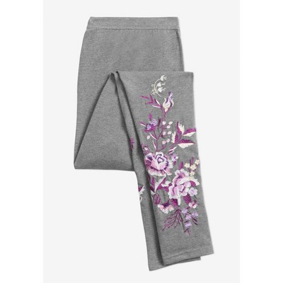 medium heather grey floral embroidery